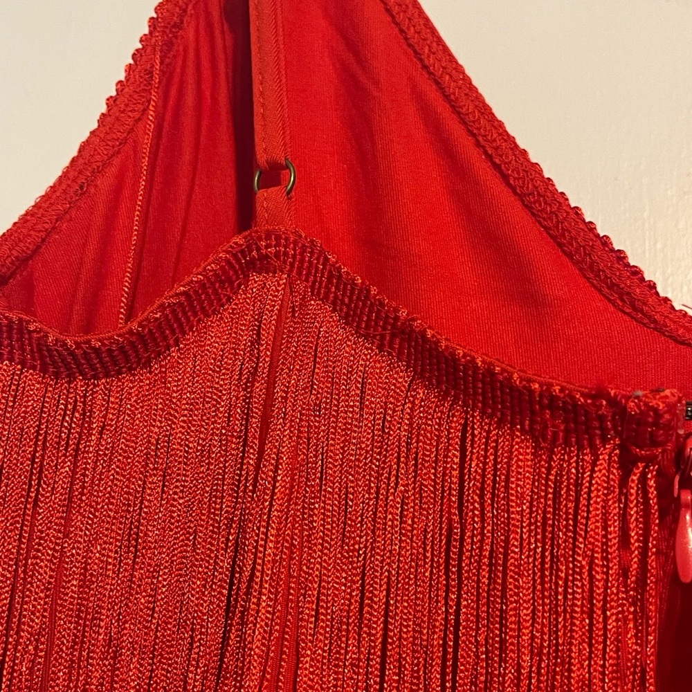 Red Fringe Party Dress New Spaghetti Strap Mini  Sizes S M L - Picture 7 of 9